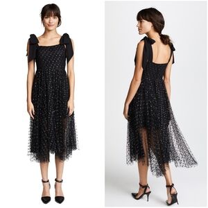 Delfi Collective Elinor Shoulder Tie Dress Black Multi Metallic Dot Mesh XS